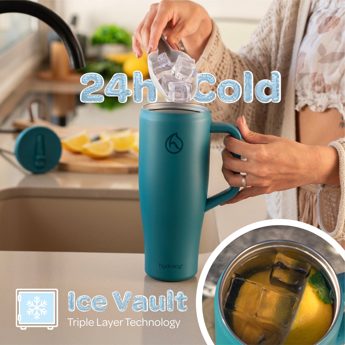 Hydracy Soulmate 40oz Insulated Tumbler with Handle & Straw — IceVault Triple Insulation, BPA-Free, Leakproof Lid, Dishwasher Safe