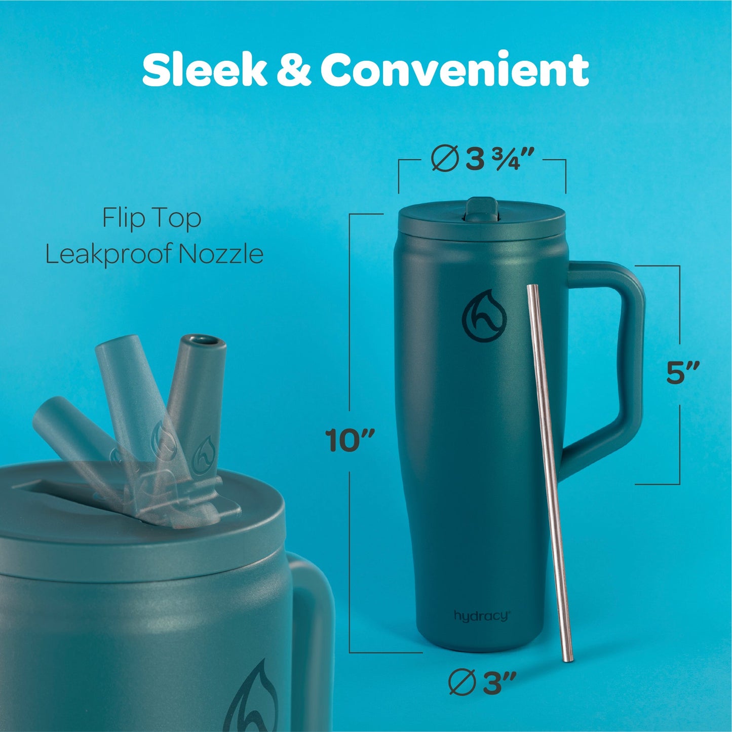 Hydracy Soulmate 40oz Insulated Tumbler with Handle & Straw — IceVault Triple Insulation, BPA-Free, Leakproof Lid, Dishwasher Safe