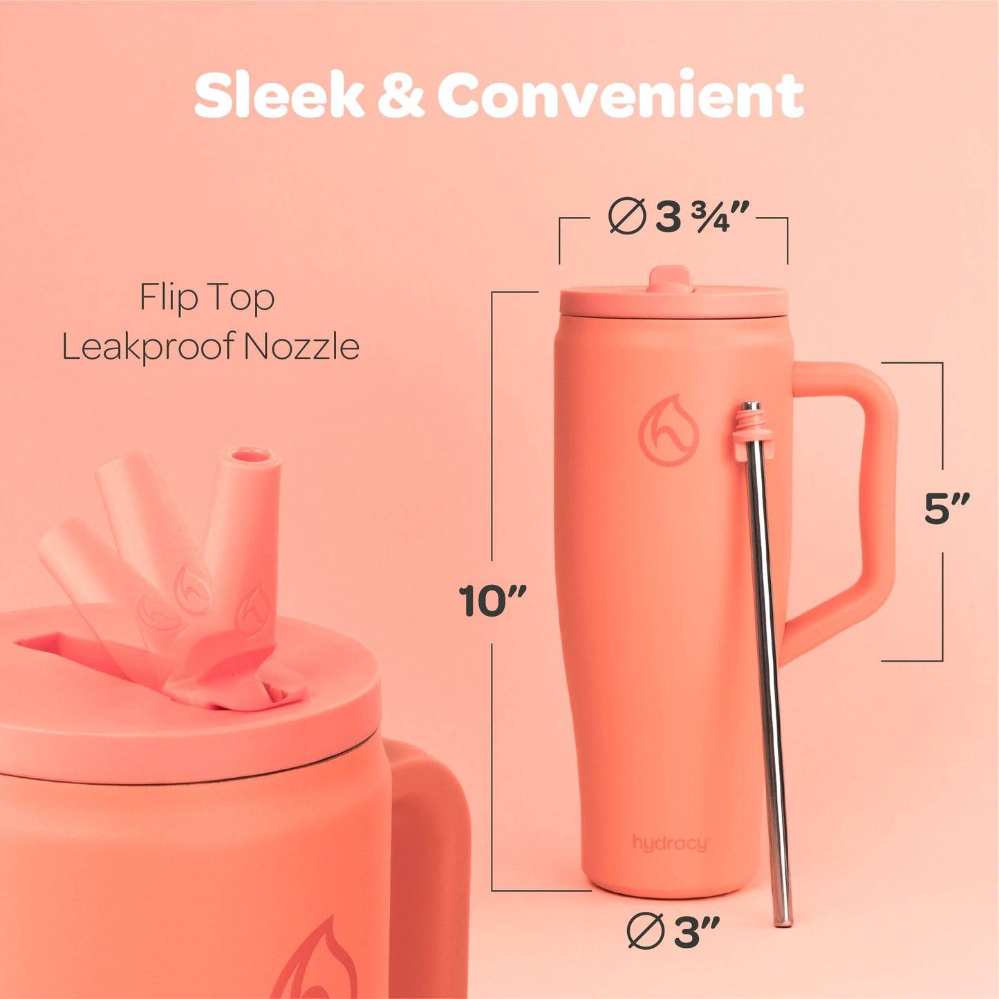 Hydracy Soulmate 40oz Insulated Tumbler with Handle & Straw — IceVault Triple Insulation, BPA-Free, Leakproof Lid, Dishwasher Safe