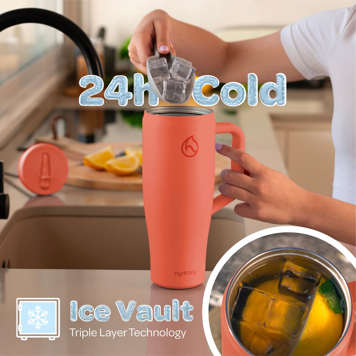 Hydracy Soulmate 40oz Insulated Tumbler with Handle & Straw — IceVault Triple Insulation, BPA-Free, Leakproof Lid, Dishwasher Safe