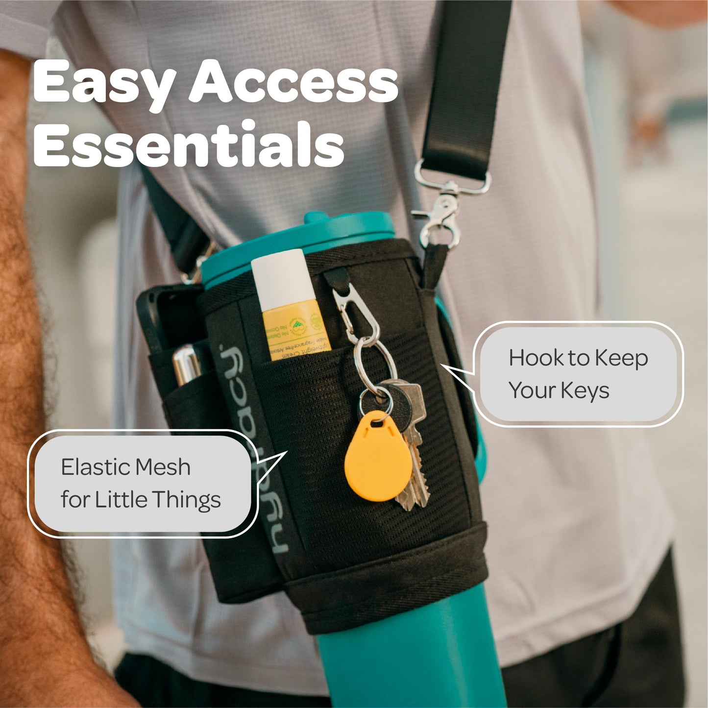 Hydracy Soulmate 40oz Tumbler Carrier Bag — Insulated, Padded Crossbody Strap, 5 Pockets, Fits Stanley/Hydro Flask Tumblers